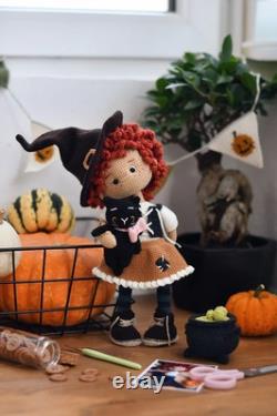 Crochet Witch Doll with Hat Handmade Halloween Doll, Amigurumi Decoration