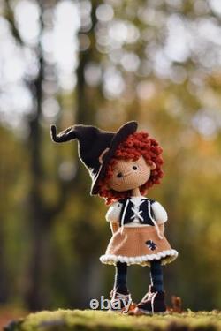 Crochet Witch Doll with Hat Handmade Halloween Doll, Amigurumi Decoration