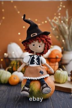 Crochet Witch Doll with Hat Handmade Halloween Doll, Amigurumi Decoration