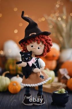 Crochet Witch Doll with Hat Handmade Halloween Doll, Amigurumi Decoration