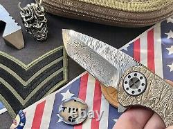 Curtiss Knives F3 ONE OF THE KIND PIECE Gold/Brass Titanium, Thick Damasteel