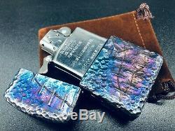 Custom Titanium Zippo Case with Display Case One of a Kind Stitched + Hammered