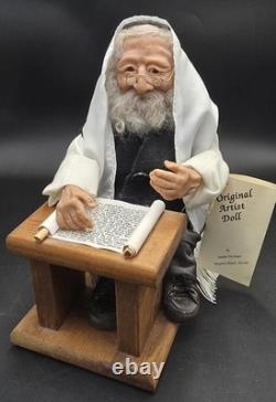 DEBBIE McINTYRE Artist Doll Handmade Jewish Rabbi With Tallit & Scroll 11h