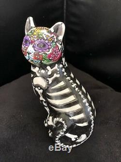 Day Of The Dead Cat Kitty Figurine Statue Sugar Skull 2019 One Of A Kind Art