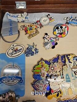 Disney Cast Member Built Career 25 Pin Collection in Shadow Box One of a Kind