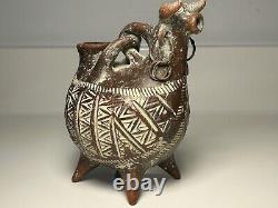 Exquisite Peruvian Clay Sacred Bull Water Vessel Remarkably Rare One Of A Kind