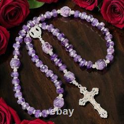 Faceted 8mm Amethyst WithSterling Silver 5 Decade Rosary One-of-A-Kind Handmade
