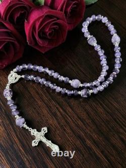 Faceted 8mm Amethyst WithSterling Silver 5 Decade Rosary One-of-A-Kind Handmade