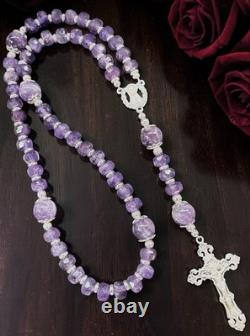 Faceted 8mm Amethyst WithSterling Silver 5 Decade Rosary One-of-A-Kind Handmade
