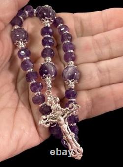 Faceted 8mm Amethyst WithSterling Silver 5 Decade Rosary One-of-A-Kind Handmade