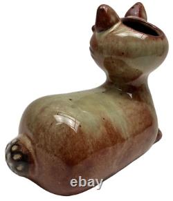 Folk Art Pottery Cat Vase Rare Unique One of a Kind with Makers Mark