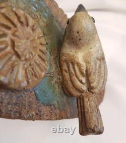 Franz Kriwanek Art Pottery One Of A Kind Bird, Pond And Lily Pads Signed 1970's
