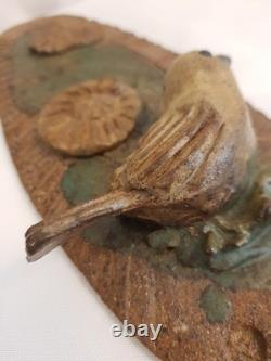 Franz Kriwanek Art Pottery One Of A Kind Bird, Pond And Lily Pads Signed 1970's
