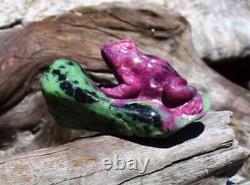 GEM! Exquisite, Hand Carved, One Of A Kind, RUBY IN ZOISITE FROG ON LILY PAD