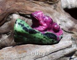 GEM! Exquisite, Hand Carved, One Of A Kind, RUBY IN ZOISITE FROG ON LILY PAD