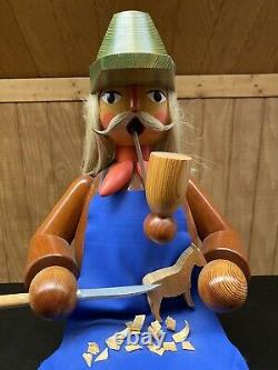 GERMAN SMOKING MAN WOODEN TOYMAKER. XL HEAVY COLLECTIBLE One Of A Kind