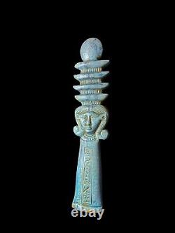 Goddess Hathor rare form with Djed Pillar symbol, One of a Kind Statuette