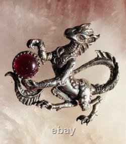 Griffin 925 Art Pendant one of a kind holds a Garnet Collectible Original by JKL