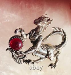 Griffin 925 Art Pendant one of a kind holds a Garnet Collectible Original by JKL