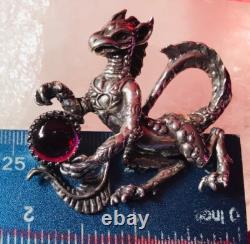 Griffin 925 Art Pendant one of a kind holds a Garnet Collectible Original by JKL