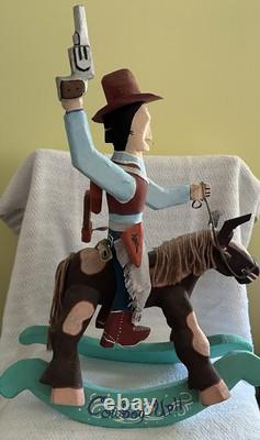 Hand Carved And Crafted One of A Kind Folklore Wood Cowboy On Rocking Horse