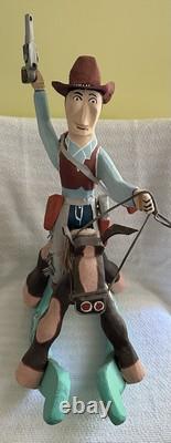 Hand Carved And Crafted One of A Kind Folklore Wood Cowboy On Rocking Horse