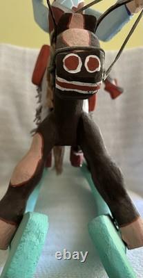 Hand Carved And Crafted One of A Kind Folklore Wood Cowboy On Rocking Horse