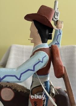 Hand Carved And Crafted One of A Kind Folklore Wood Cowboy On Rocking Horse