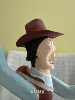 Hand Carved And Crafted One of A Kind Folklore Wood Cowboy On Rocking Horse