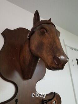 Hand Carved LARGE Wooden Horse Head Coat Rack By C. J. BERRY one of a kind