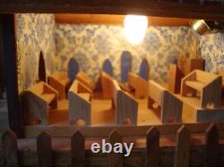 Hand Crafted One Of A Kind Wooden, Lit Musical Church Folk Art