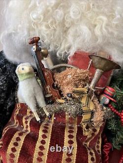 Hand Crafted One of a Kind 32 Santa Sitting on Wooden Chair