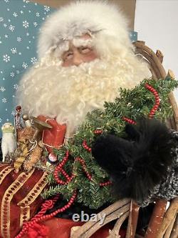 Hand Crafted One of a Kind 32 Santa Sitting on Wooden Chair