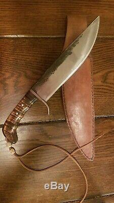 Hand forged bowie knifeCustom DesignHandmade Leather SheathOne Of A Kind