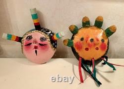 Handmade Coconut Shell Folk Art Sun & Moon Wall Sculptures One-of-a-Kind Pair
