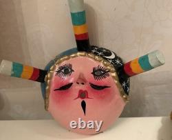 Handmade Coconut Shell Folk Art Sun & Moon Wall Sculptures One-of-a-Kind Pair