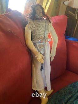 Handmade Gypsy Doll Ceramic Face One If A Kind 22 Hippy Beads 60's Collectible