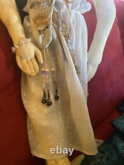 Handmade Gypsy Doll Ceramic Face One If A Kind 22 Hippy Beads 60's Collectible