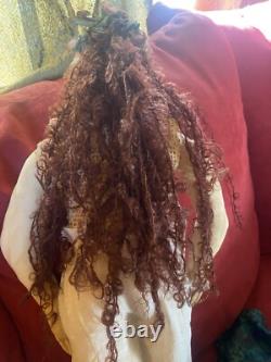 Handmade Gypsy Doll Ceramic Face One If A Kind 22 Hippy Beads 60's Collectible