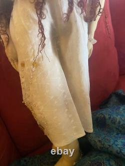 Handmade Gypsy Doll Ceramic Face One If A Kind 22 Hippy Beads 60's Collectible