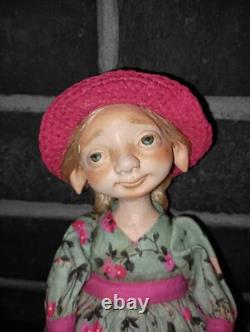Handmade Interior Art Collectible Elf Doll, One Of A Kind Home Decor Piece