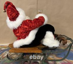 Handmade One of a Kind Lounging Santa on Sled holding a glass of Wine! Unsigned