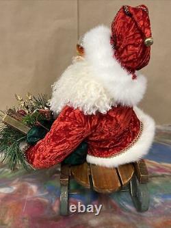 Handmade One of a Kind Lounging Santa on Sled holding a glass of Wine! Unsigned