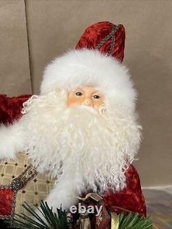 Handmade One of a Kind Lounging Santa on Sled holding a glass of Wine! Unsigned