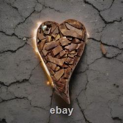 Handmade One of a Kind Wooden Chopped & Layered Heart Sculpture Back Together