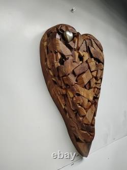 Handmade One of a Kind Wooden Chopped & Layered Heart Sculpture Back Together