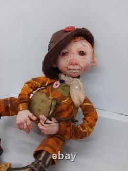 Handmade Polymer Art Doll Hooligan Hubert Folk Art Character Collectible