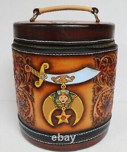 Handtooled & Laced Leather Shriner Fez Hatbox Heirloom Quality One Of A Kind