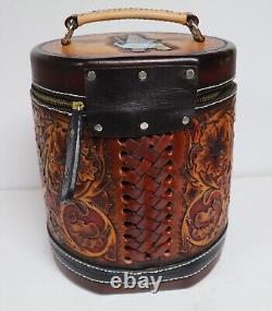 Handtooled & Laced Leather Shriner Fez Hatbox Heirloom Quality One Of A Kind