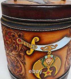 Handtooled & Laced Leather Shriner Fez Hatbox Heirloom Quality One Of A Kind